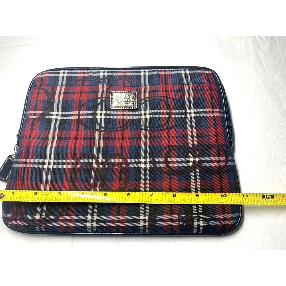 Coach Poppy Tartan Plaid Red Black Sparkle Tablet Case Zip Clutch Pockets